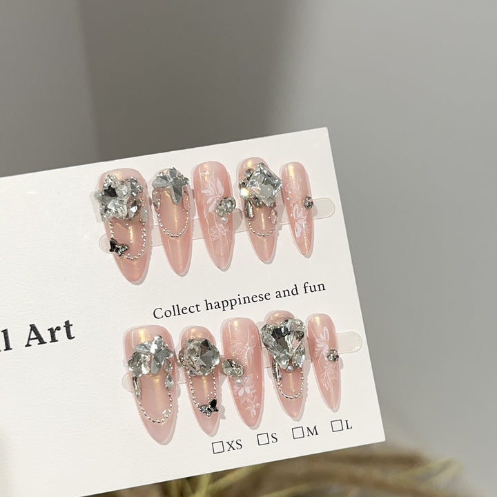 Decorative Press-On Nail Art Set with Crystal Accents