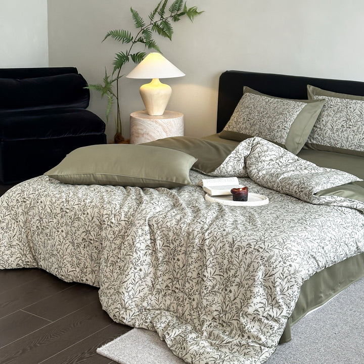 Luxury Botanical Print Cotton Sateen Duvet Cover Set