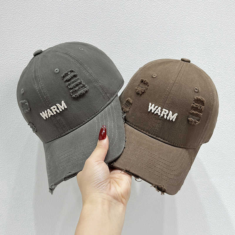 Women's Distressed Cotton Cap with Embroidered Message Stornfield