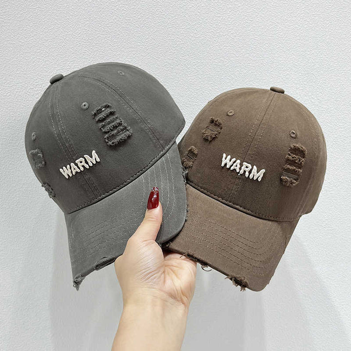 Women's Distressed Cotton Cap with Embroidered Message Stornfield