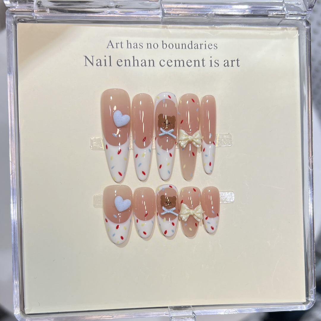 Decorative Stiletto Press-On Nail Art Set with Cute Character Accents Stornfield
