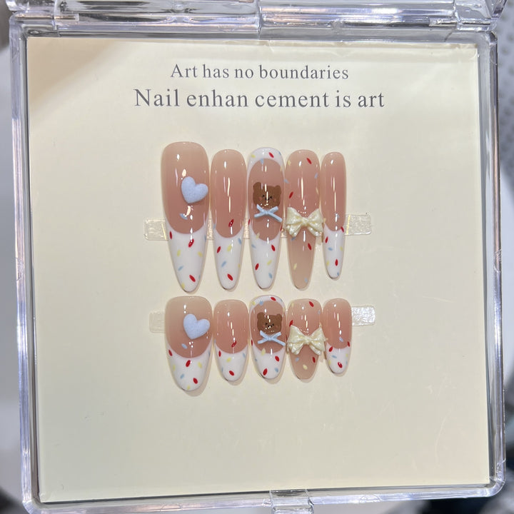 Decorative Stiletto Press-On Nail Art Set with Cute Character Accents Stornfield