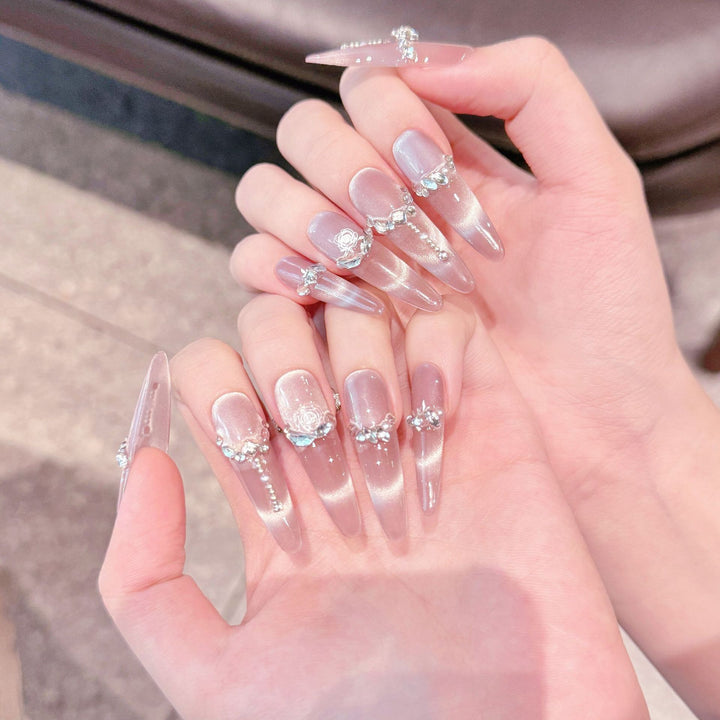 Glamorous Rhinestone-Decorated Press-On Nails
