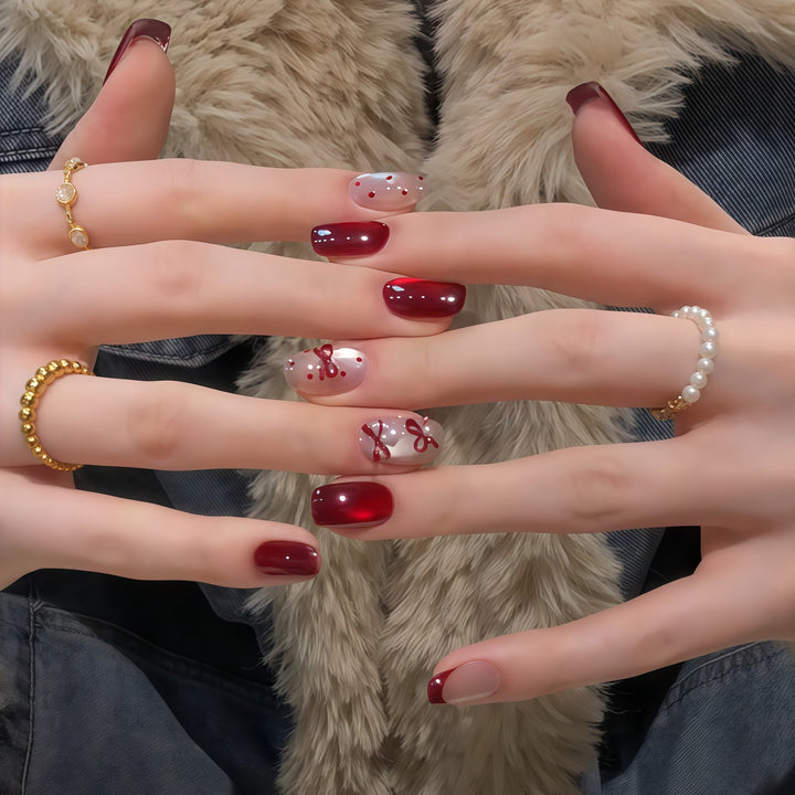 Elegant Artificial Nail Set with Decorative Bow Accents Stornfield