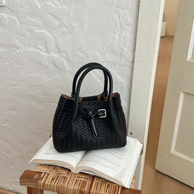 Woven Leather Handheld Tote