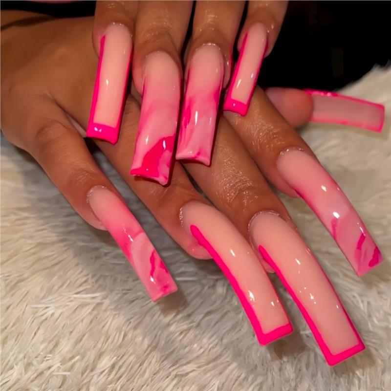 Trendy Long Marble Effect Press-On Nails Stornfield