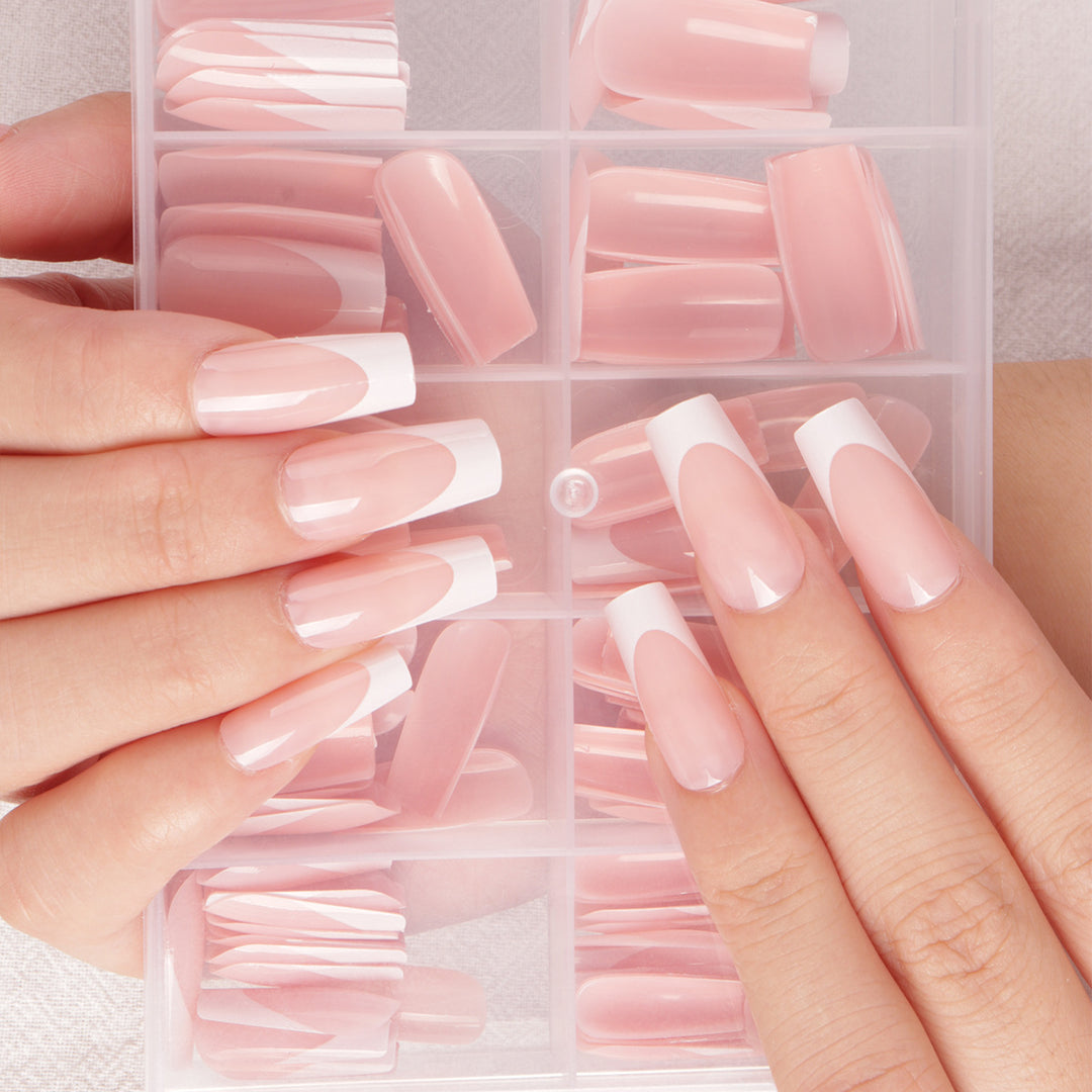 Premium Long-Length French Tip Press-On Nail Set Stornfield