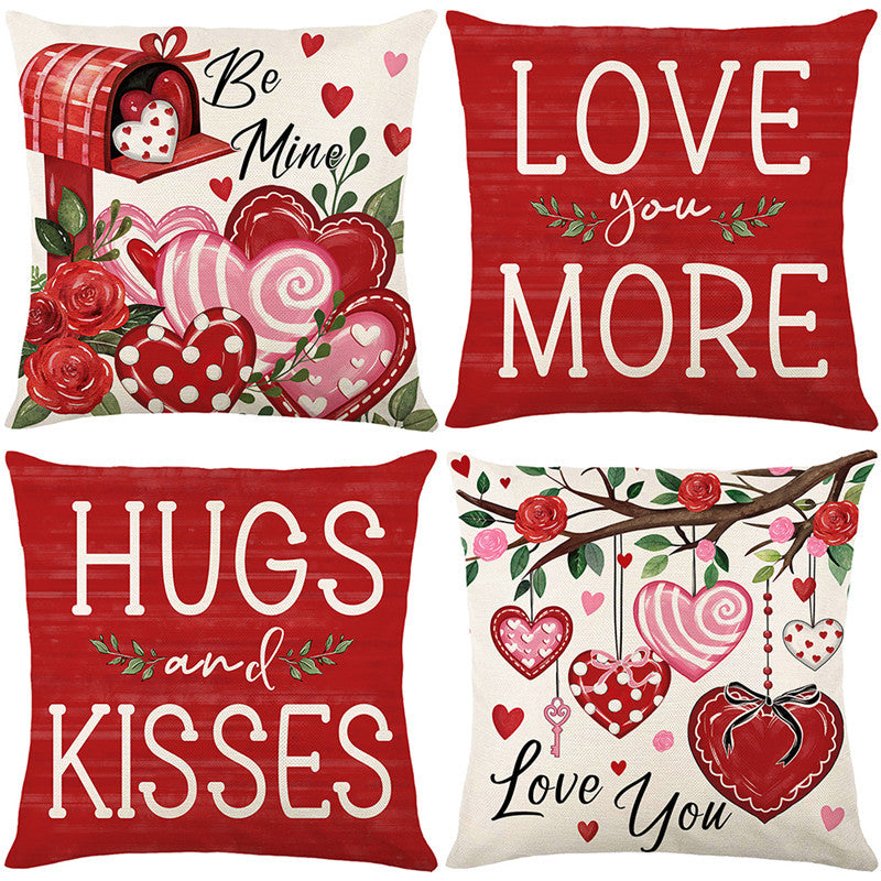 Valentine's Buffalo-Check Cotton-Linen Decorative Pillow Covers Set
