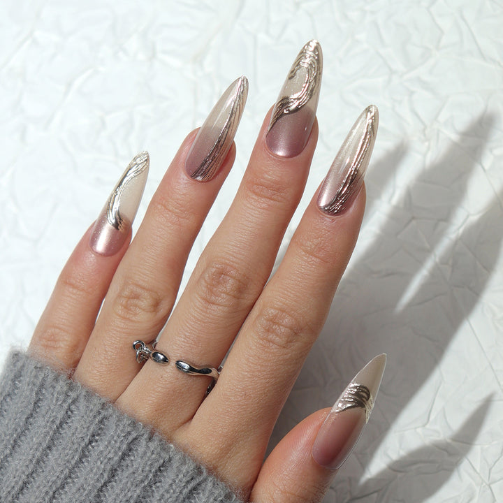 Elegant Long Stiletto Press-On Nails with Metallic Finish Stornfield