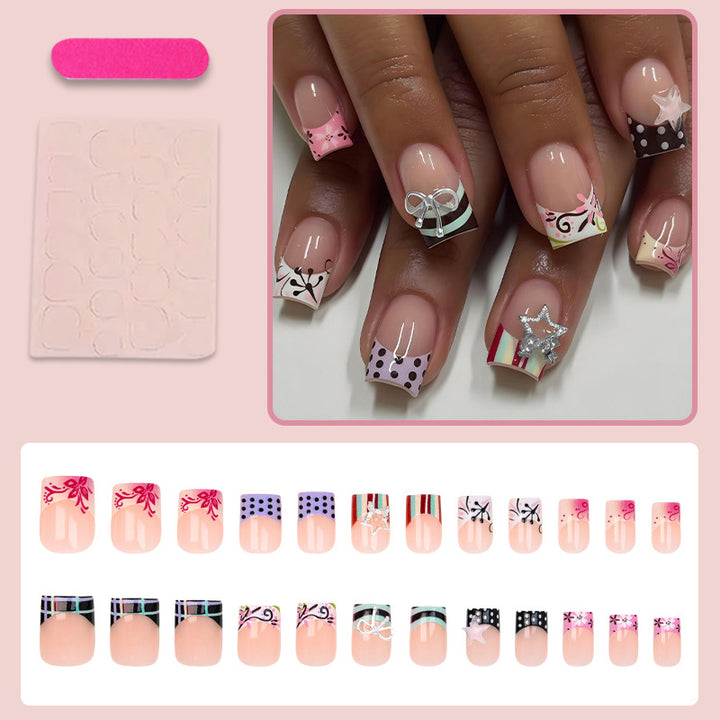 Acrylic Nail Set with Playful Bows and Patterns Stornfield