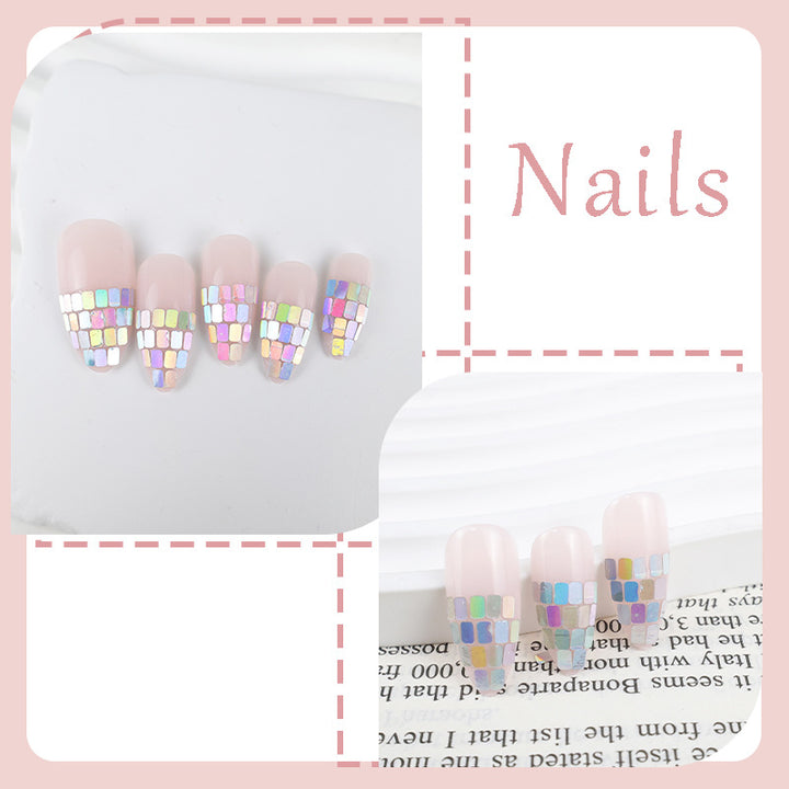 Artificial nail set with shimmering geometric accents Stornfield