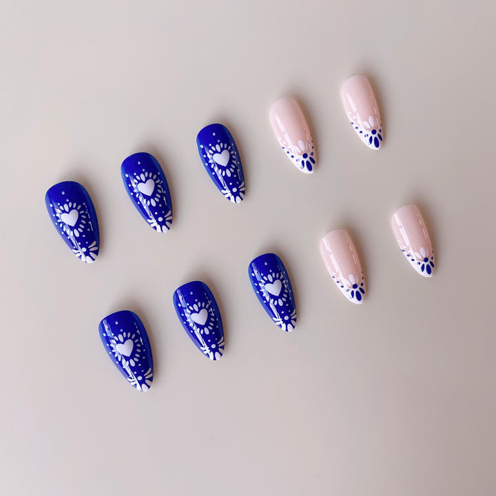 Creative nail set with flower and heart designs Stornfield
