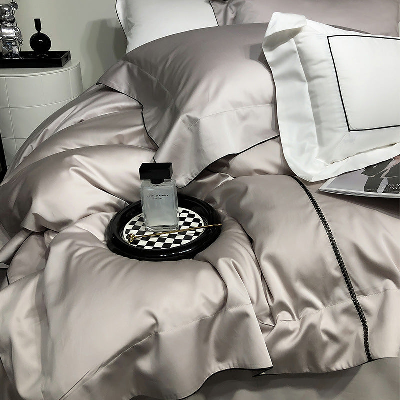 Luxury Satin Duvet Cover Set with Piped Edge and Hypoallergenic Microfiber