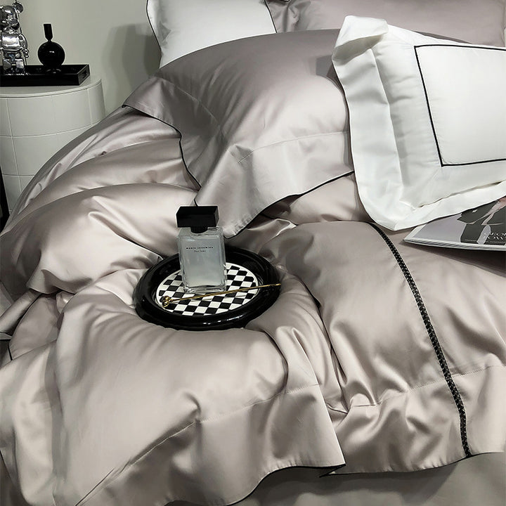 Luxury Satin Duvet Cover Set with Piped Edge and Hypoallergenic Microfiber