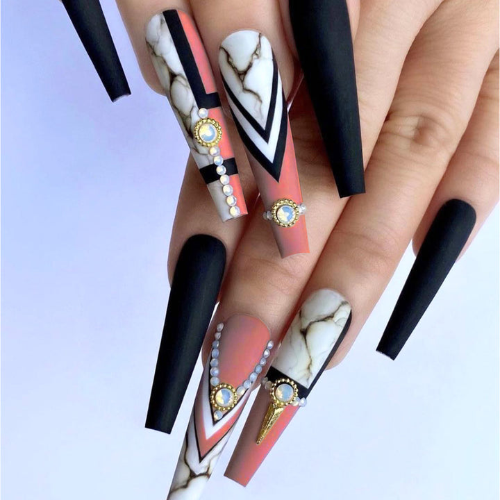 Glamorous Marble-Inspired Stiletto Nail Art Stornfield