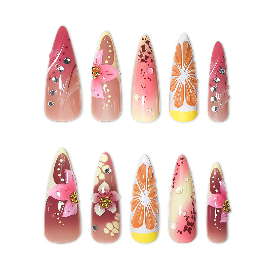 Floral Design Stiletto Nail Extensions Stornfield