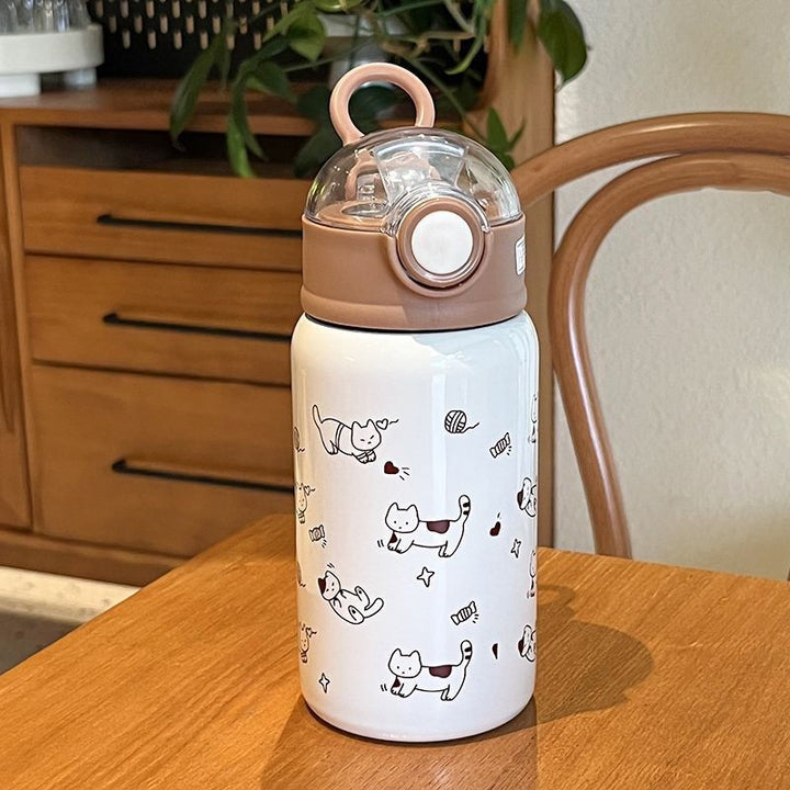 Unisex water bottle Stornfield with funny cat pattern and practical lid