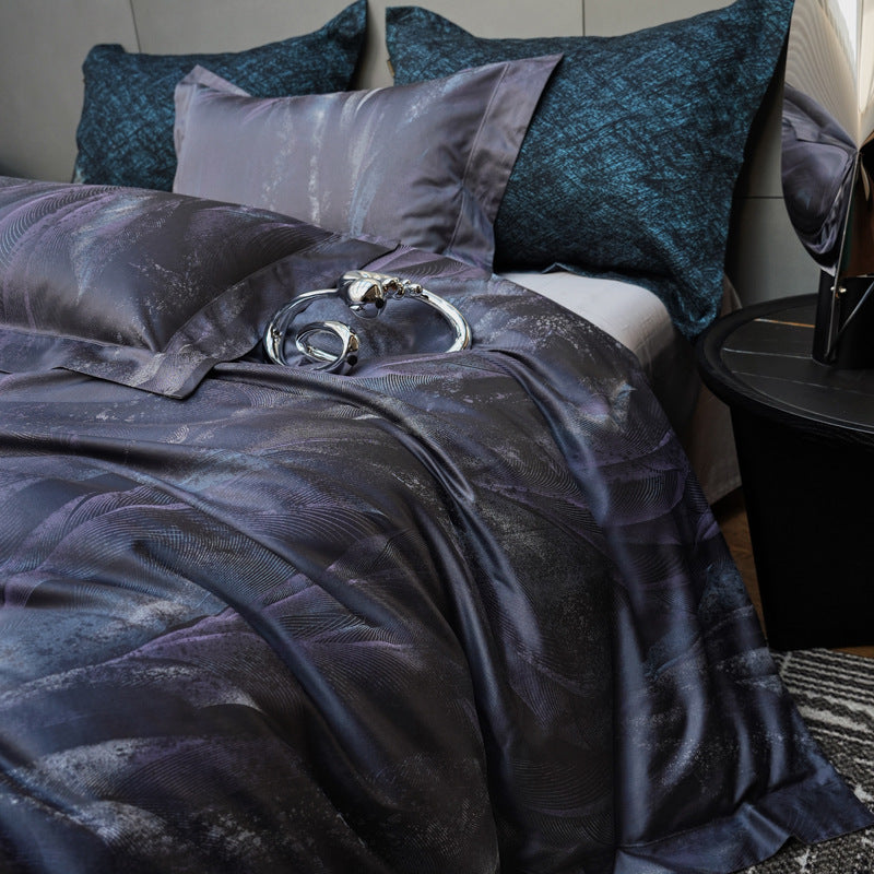 Silky Micro-Sateen Abstract Wave Duvet Cover Set with Hidden Closure and Pillow Shams