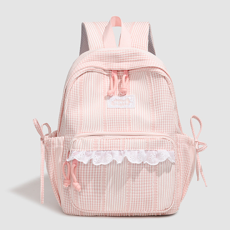 Stylish Striped Backpack with Lace Trim Stornfield