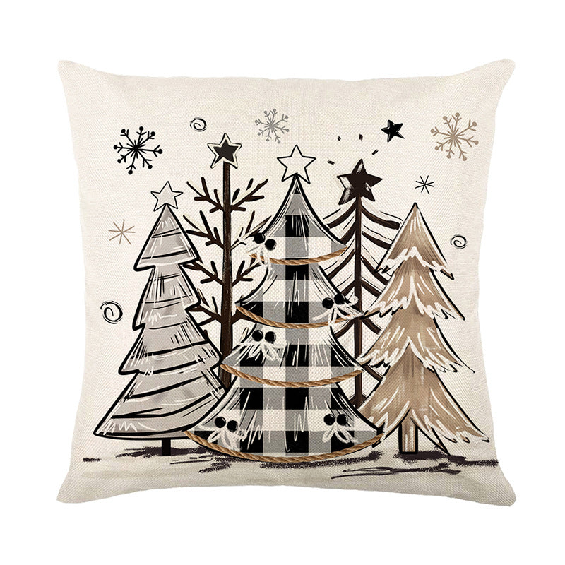 Square Cotton-Linen Holiday Throw Pillow Cover with Handlettered Merry and Bright Script and Snowflake Ornament