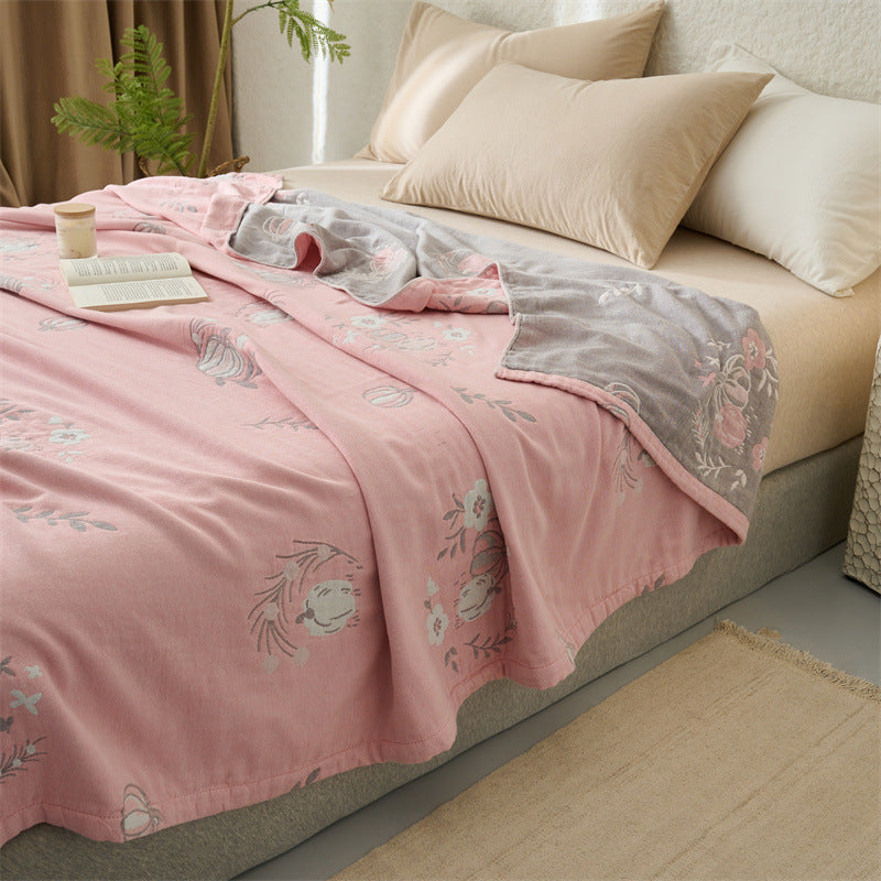 Light cotton throw blanket with floral rose print