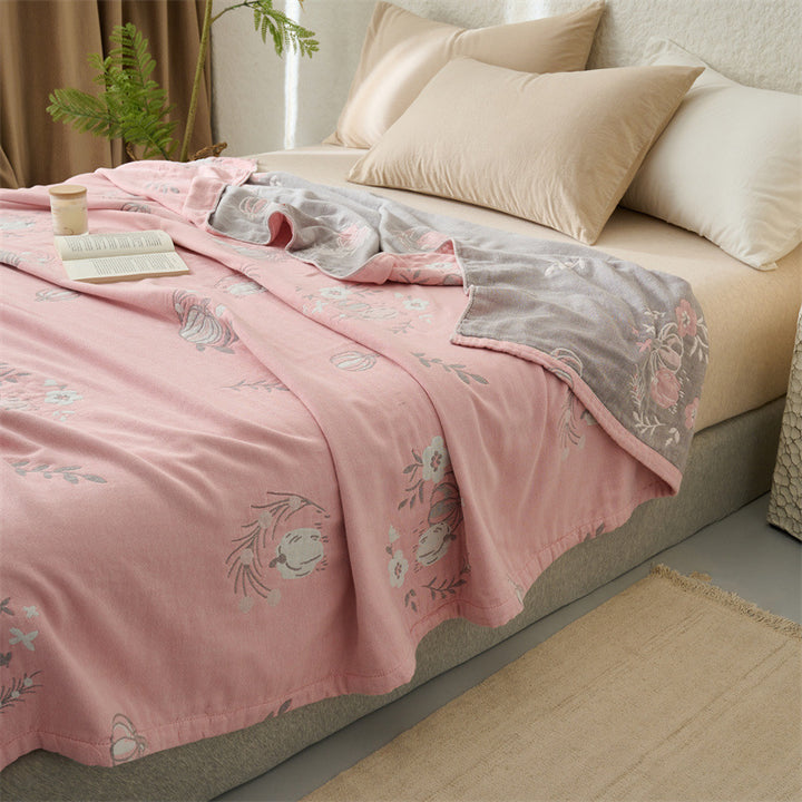 Light cotton throw blanket with floral rose print