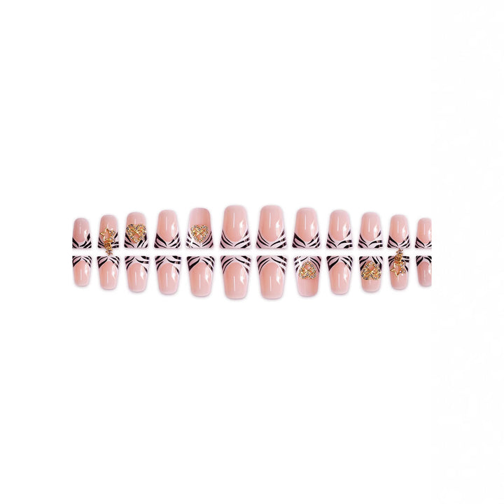 Decorative Rhinestone and Zebra Pattern Press-On Nails Stornfield