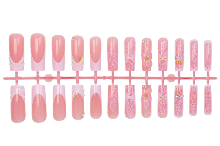 Artificial nail set with floral designs and sparkling accents Stornfield