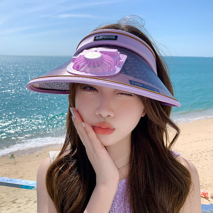 Breathable sun visor for with integrated, quietly running fan and adjustable headband Stornfield