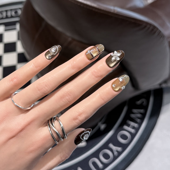 Artistic Stiletto Press-On Nail Set with Luxury Decorative Accents Stornfield