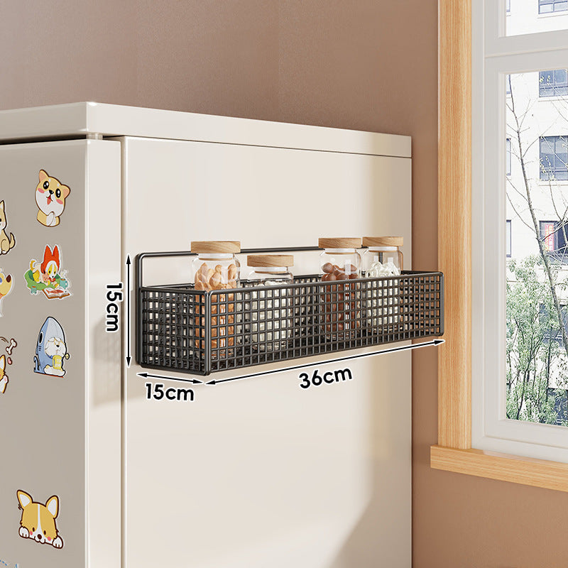 Over-Refrigerator Vertical Hanging Mesh Storage Rack with Deep Baskets and Hook Rail