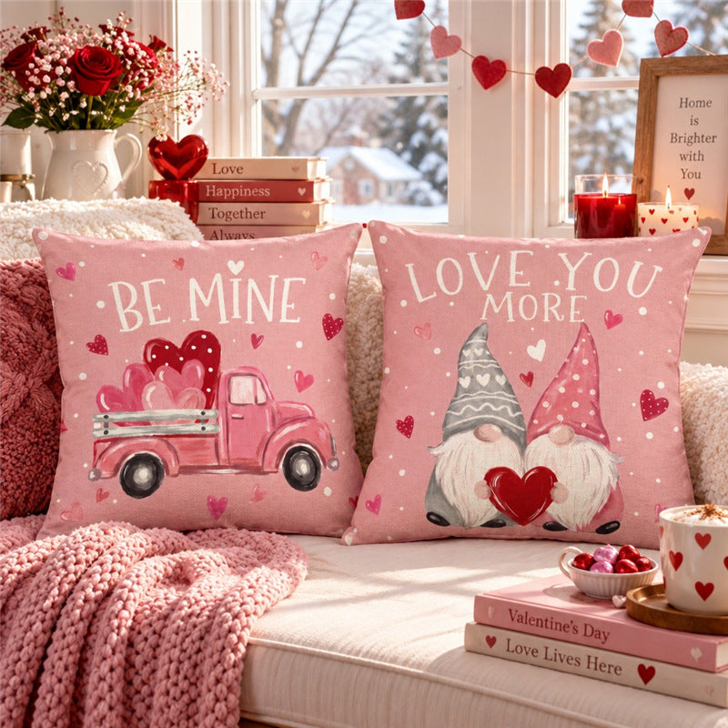 Decorative Cotton-Linen Square Throw Pillow Cover LOVE Heart Print with Hidden Zipper