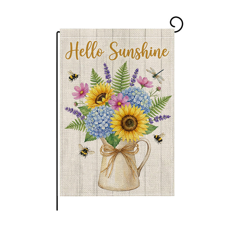 Outdoor Decorative Garden Flag Linen-Blend Welcome Poppy Design with Pole Sleeve