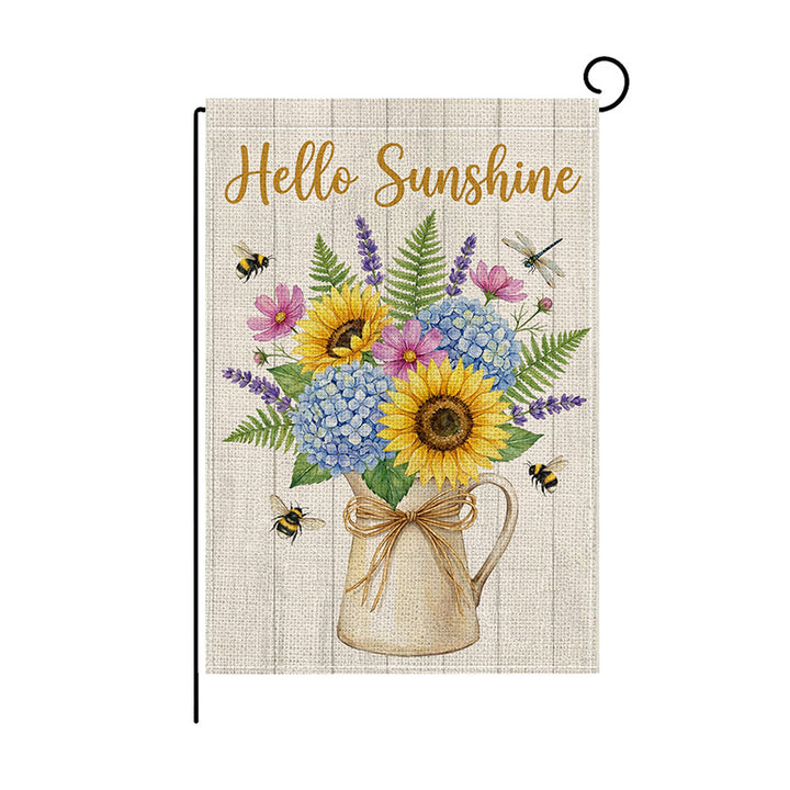 Outdoor Decorative Garden Flag Linen-Blend Welcome Poppy Design with Pole Sleeve