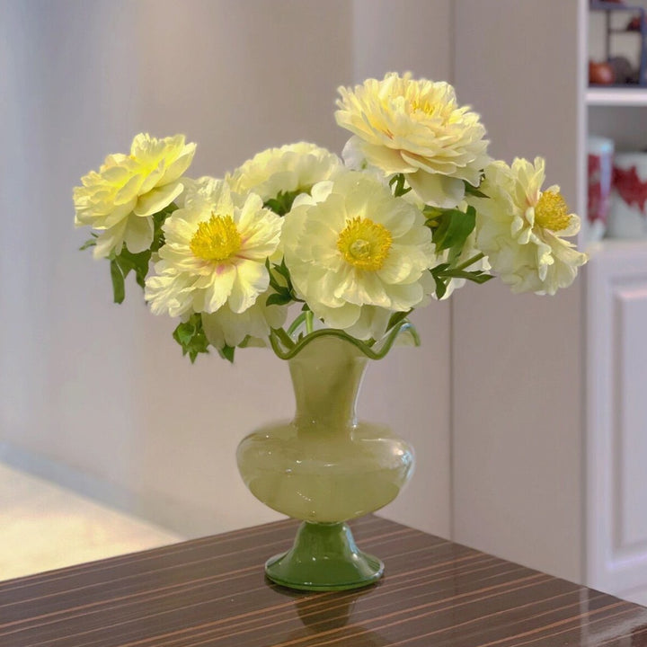Handblown Fluted Pedestal Art Glass Trumpet Vase Stornfield