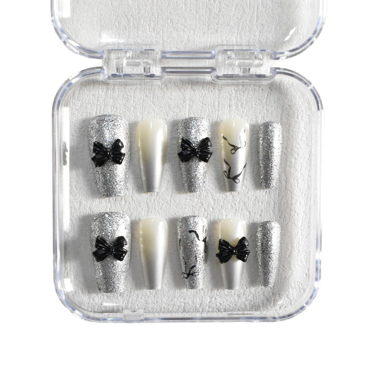 Glittery Bow-Accent Press-On Nail Set Stornfield