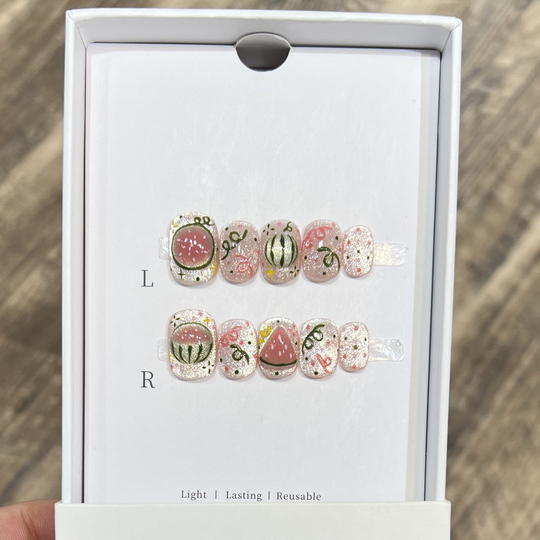 Artistic Press-On Nail Art Set with Watermelon Theme Stornfield