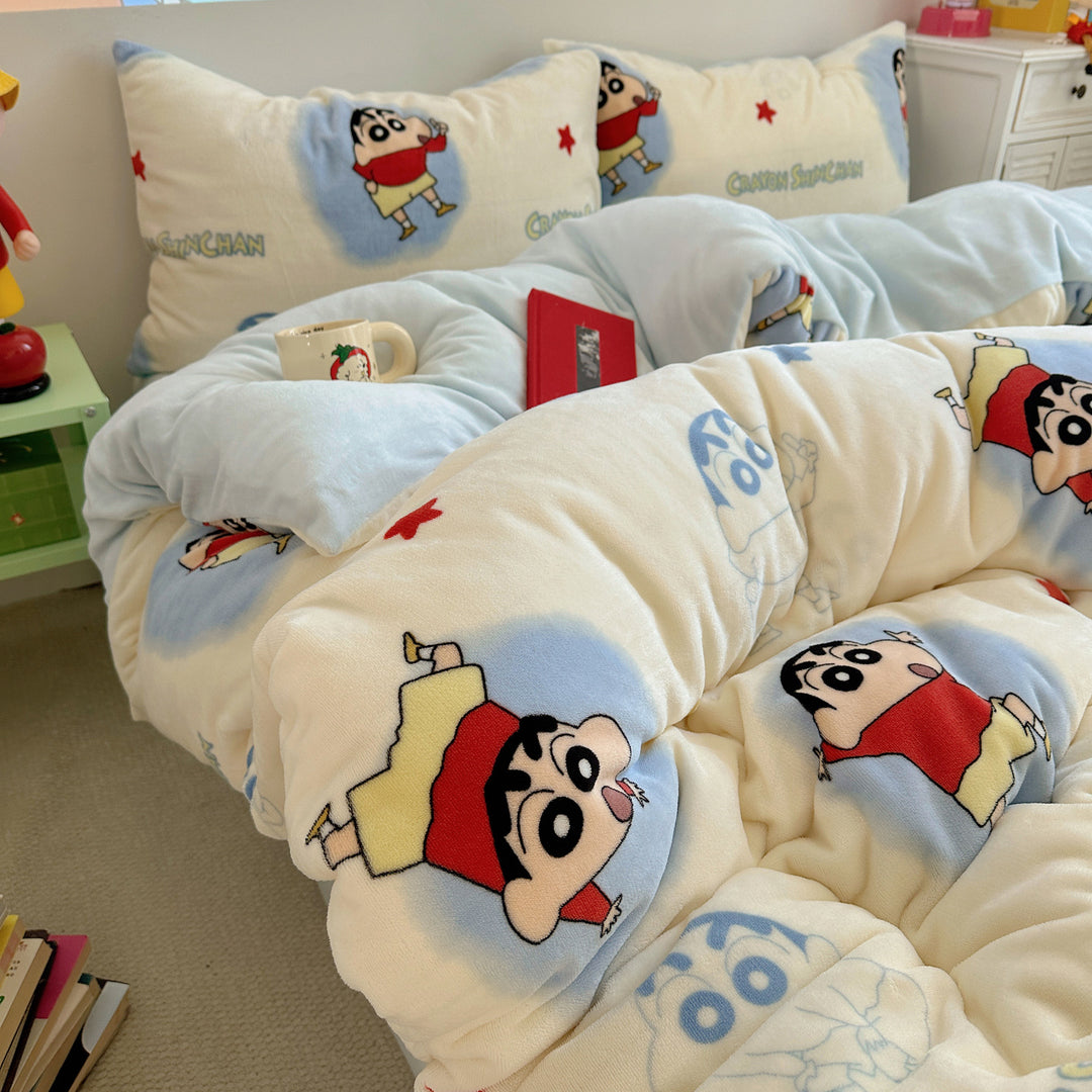 Ultra-Soft Cartoon Plush Duvet Comforter Bed Set