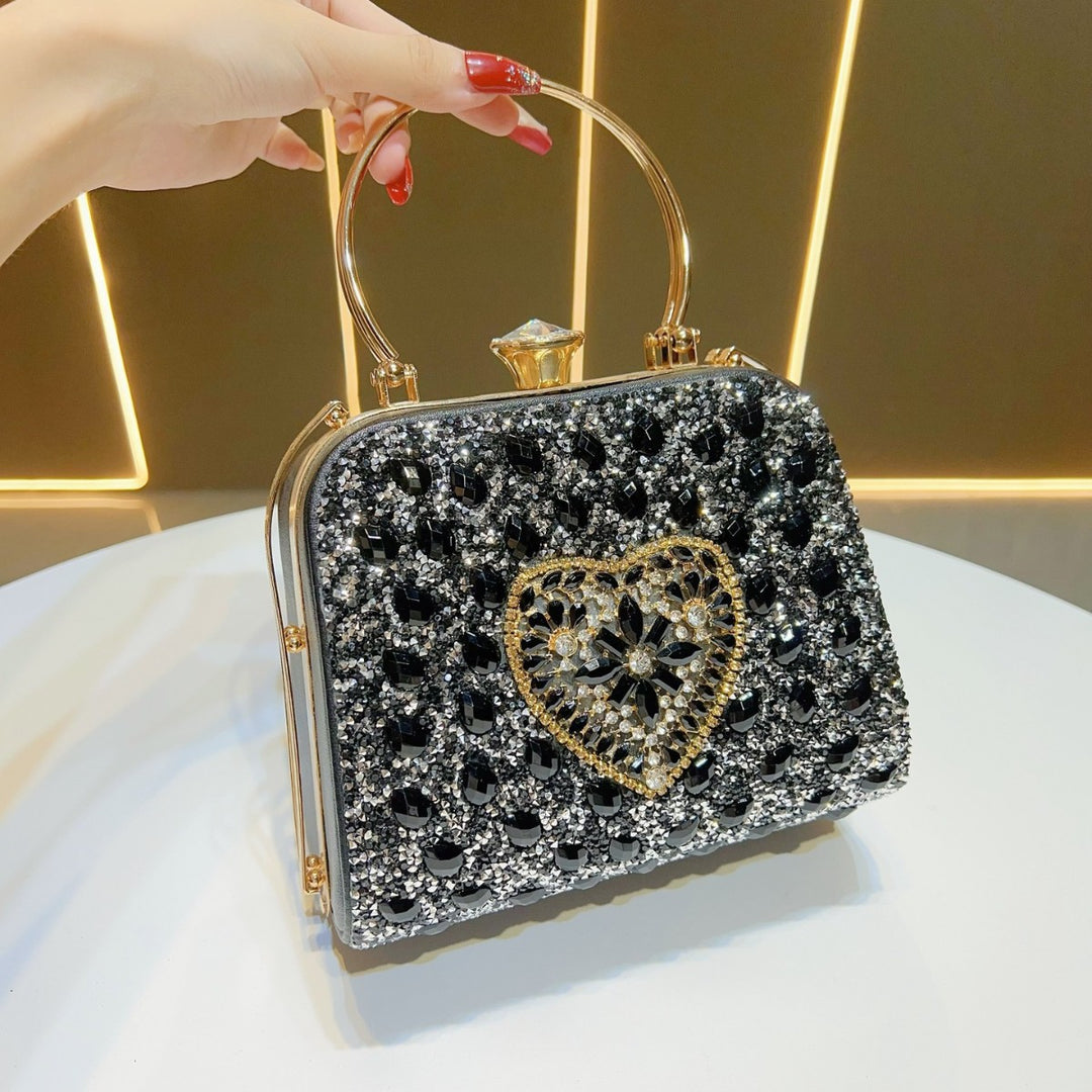 Heart-Shaped Crystal Evening Handbag