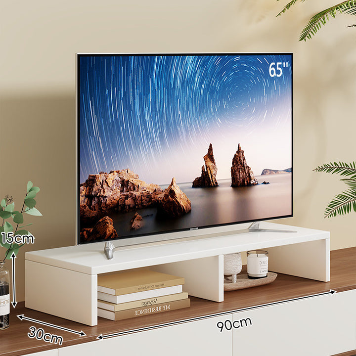 Low-Profile TV Stand Riser with Dual Open Storage Compartments