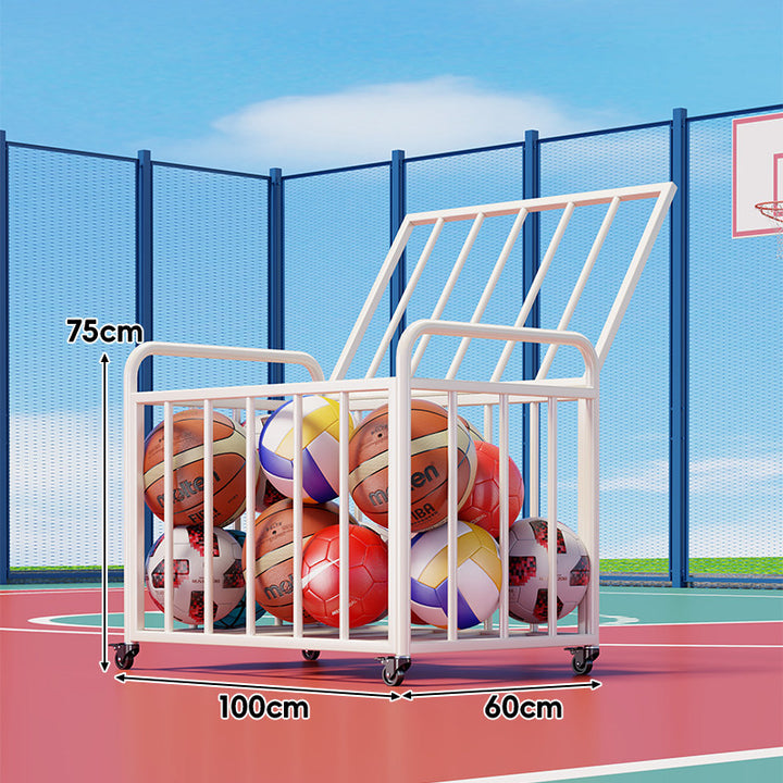 Heavy-Duty Wheeled Sports Ball Storage Cart with Tilted Return Rack