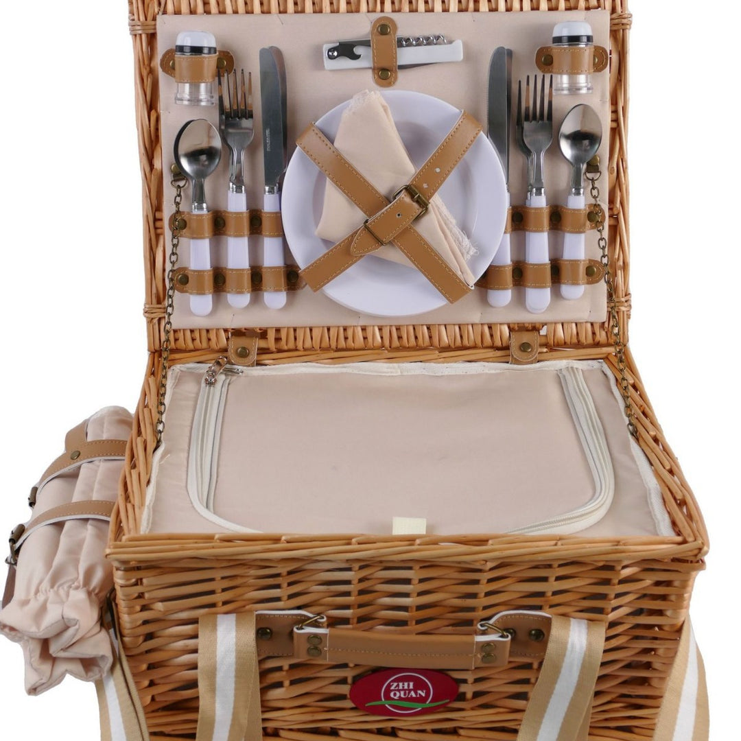Women's picnic basket with comprehensive dish set and stylish details Stornfield
