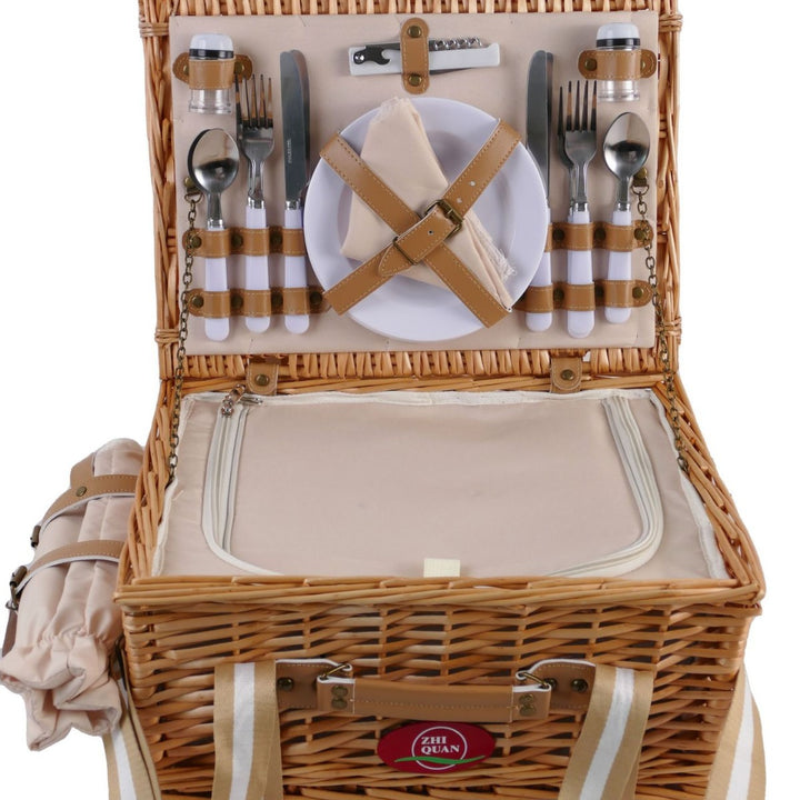Women's picnic basket with comprehensive dish set and stylish details Stornfield