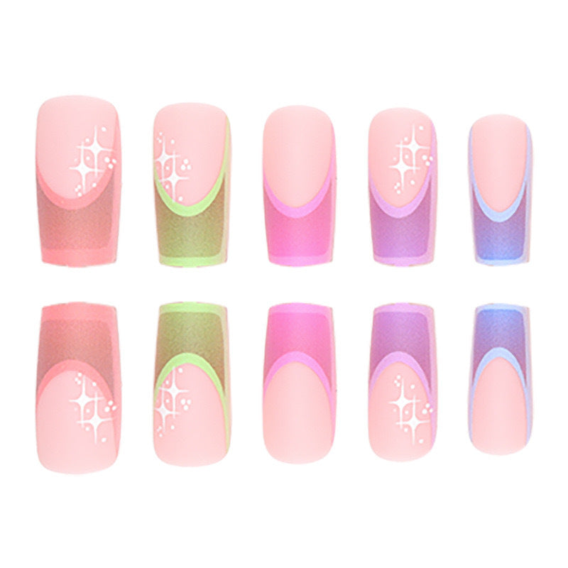 Acrylic nail set with colorful geometric designs and glitter accents Stornfield
