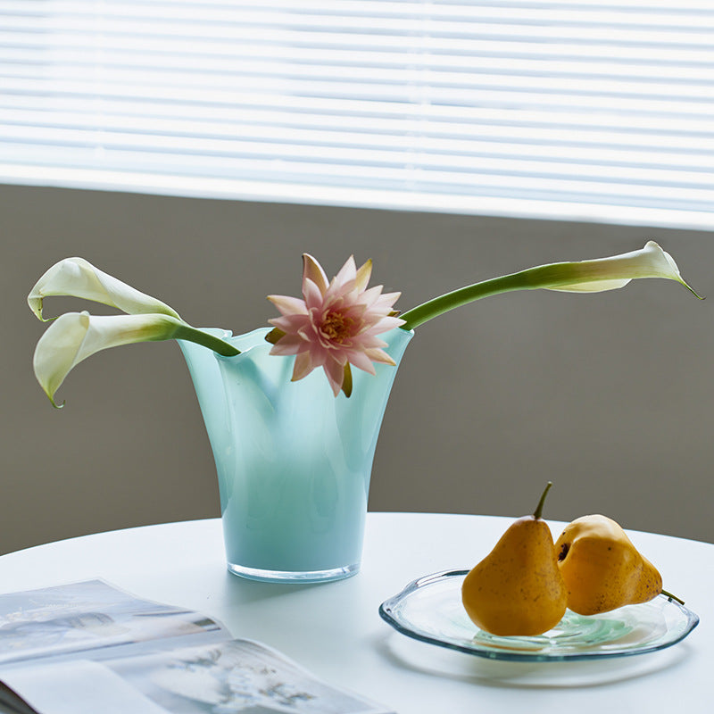 Handblown Tall Ruffled Rim Glass Vase Stornfield