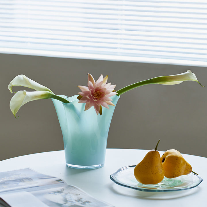 Handblown Tall Ruffled Rim Glass Vase Stornfield