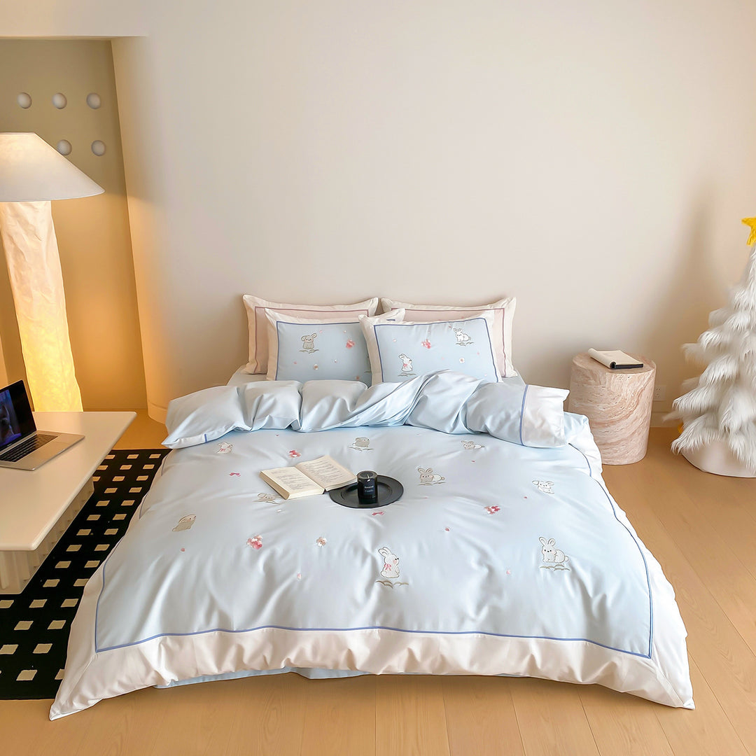 Bunny Embroidered Luxury Cotton Duvet Cover Set