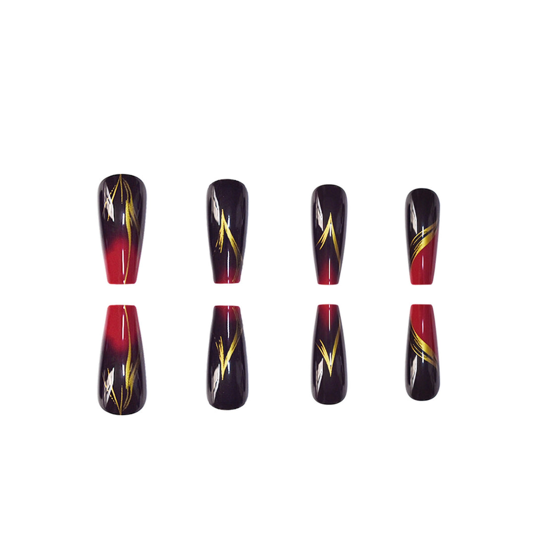 Stylish Press-On Nail Set with Gold Stripe Accents Stornfield