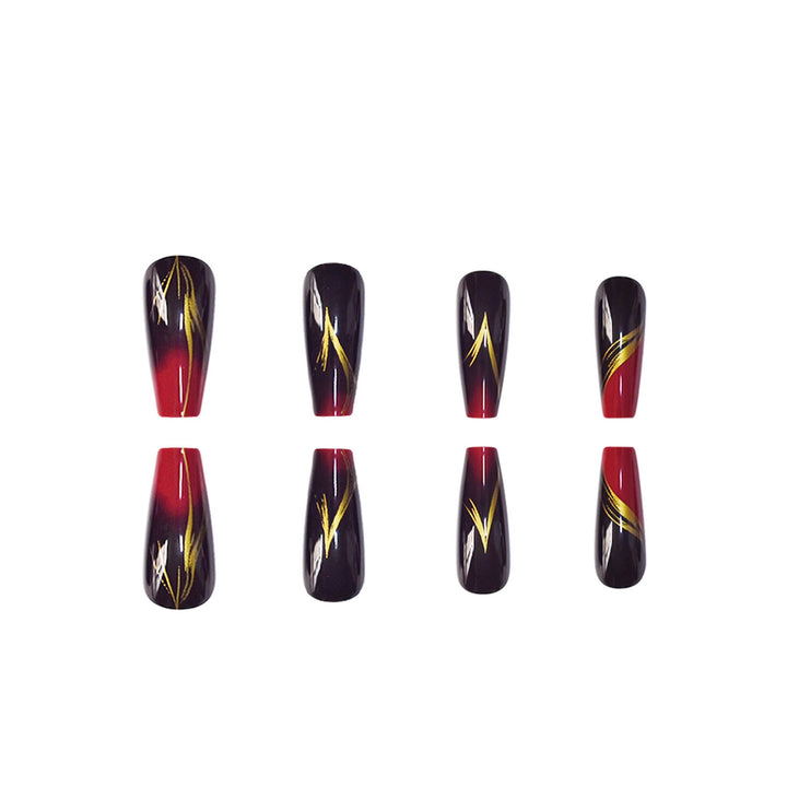 Stylish Press-On Nail Set with Gold Stripe Accents Stornfield