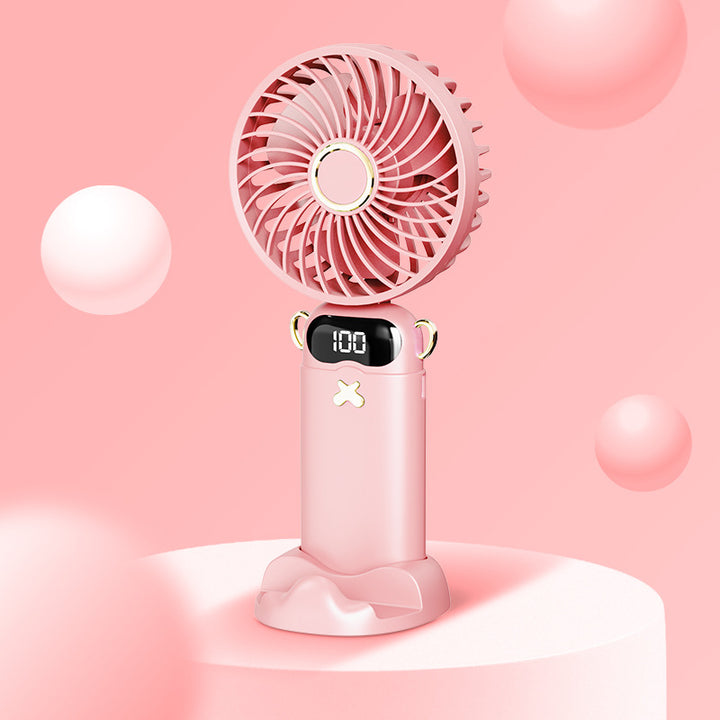 Cooling rechargeable handheld mini fan with digital battery display and cute desktop stand Stornfield